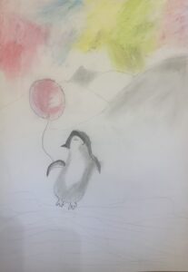 Pinguin mit Polarlichtern